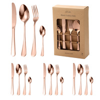 Ensemble de couteau, fourchette et cuillère à steak en acier inoxydable 1010 noir doré de style occidental avec étui de transport