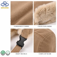 Gorro de Pana Personalizado OEM con Orejeras Forradas de Piel Sintética, Gorra de Aviador de Invierno con Broche a Presión, Unisex, Venta al por Mayor, 4 Colores