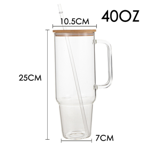 Tasse à café en <span class=keywords><strong>verre</strong></span> de 40 oz <span class=keywords><strong>avec</strong></span> <span class=keywords><strong>paille</strong></span> et couvercle en bambou, personnalisable <span class=keywords><strong>avec</strong></span> impression UV DTF, livraison gratuite depuis l'entrepôt américain - Product Image 3