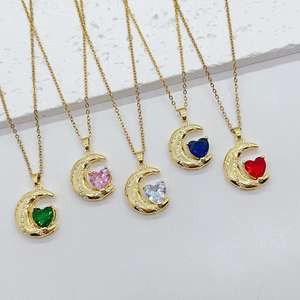 Haute qualité plaqué or CZ croissant de lune collier bijoux coloré coeur Zircon lune pendentif collier pour les femmes - Product Image 1