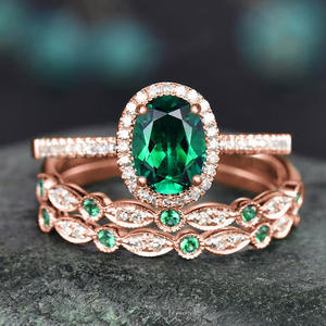 Conjunto de Joyería Nupcial Esmeralda T0796, Oro Rosa, Corte Ovalado, Engaste de Garras, Joyería Fina con Diseño Floral para Mujer - Product Image 2