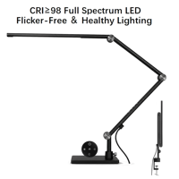 Lampe de bureau LED avec base pliable, 95 CRI, double source lumineuse tactile/télécommandée, métal, protection des yeux, pour étude, bureau, chambre, étudiant