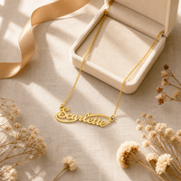 Collier personnalisé avec nom en acier inoxydable, pendentif plaque nominative dorée, écriture cursive 3D, bijoux hypoallergéniques, cadeau pour femme