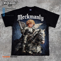 Camiseta de Punto de Manga Corta Casual para Hombre Meckmanly, Estampado Vaquero Occidental, Corte Regular, Cuello Redondo, 100% Algodón, Transpirable y Ecológica
