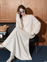 Ensemble jupe longue et pull Ziya vintage en coton 100 % tricoté torsadé, respirant et écologique pour femme – Confort et élégance sans effort