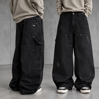 Fabricant de vêtements sur mesure OEM ODM – Jeans cargo noirs pour hommes, délavés à la pierre, effet usé au laser, coupe large