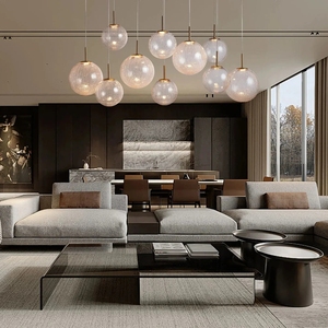 <span class=keywords><strong>Lampadario</strong></span> Moderno Personalizzato con <span class=keywords><strong>Sfere</strong></span> di Vetro e Metallo per Isola Cucina e Soggiorno - Product Image 1
