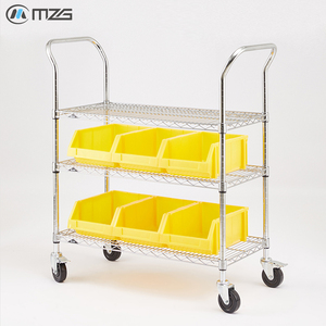 Chariot industriel robuste à 3 niveaux en métal MZG pour manutention, déménagement et stockage, avec étagères grillagées - Product Image 2