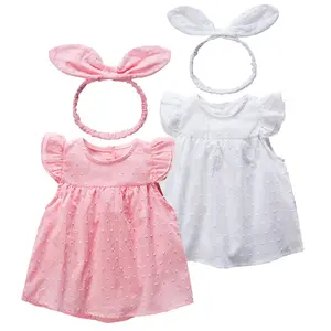 Summer Baby Dress Wedding Pink Dress White Baby Dress Newborn Solid Headband Set for 6 Month Baby Girl Children Mini Bage Floral