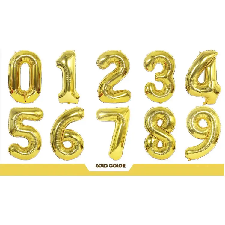 Venda quente de balões de ouro 40'' para decoração de festas, globos de hélio, folha com número