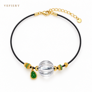 Pulsera Elástica de Cuentas Redondas de Cuarzo Transparente Natural con Detalles de Jade y Tono Dorado para Mujer, Joyería al por Mayor - Product Image 1