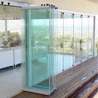 Porte coulissante et pliante sans cadre pour balcon et patio, étanche, avec cloison vitrée mobile et rideau mural en verre