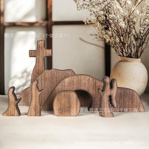 Mini estatuas de madera con escena de Pascua, decoración hecha a mano para uso doméstico en interiores - Product Image 3