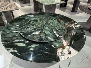 Table ronde avec plateau en marbre brillant et plateau tournant - Piétement en acier inoxydable de qualité supérieure pour la maison et les restaurants - Product Image 5