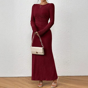 Abito lungo da donna a maniche lunghe in <span class=keywords><strong>maglia</strong></span> a costine con scollo a barchetta, aderente, casual, per uscire, Collezione Autunno 2026 - Product Image 2
