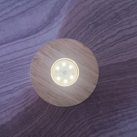 Support de lampe LED rond en bois blanc chaud, veilleuse, support d'affichage en cristal avec alimentation par batterie