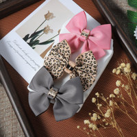 Barrette à cheveux en tissu avec nœud, imprimé léopard, couleur unie rose, gris rayé, pince à ressort, accessoires pour cheveux pour femmes, pour le quotidien et les fêtes