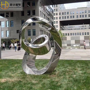 Sculpture de lune Jiahua en acier inoxydable, installation artistique abstraite circulaire pour l'extérieur - Product Image 1