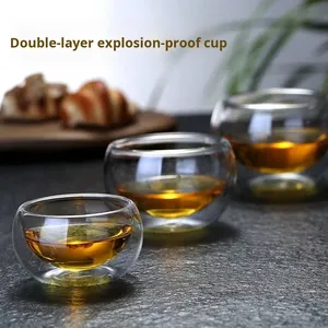 Thickened Anti-Scalding Insulated Glass Cup Vacuum-Free Kung Fu Tea Cup Household Transparent Double-Layer Handleless Cup - Product Image 1