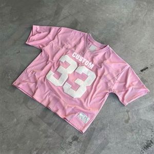 เสื้อยืดคอกว้างทรงสปอร์ตพิมพ์โลโก้ตามสั่ง แขนสั้น ตัดสั้น ทรงหลวม ผ้าตาข่าย ระบายอากาศ ป้องกันแบคทีเรีย สไตล์สตรีทแวร์ ฟุตบอล - Product Image 3