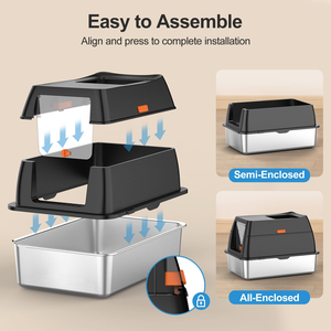 Extra Large <b>Cat</b> <b>Litter</b> Box Anti-Leakage Stainless Steel Easy Clean Lid for Big <b>Cats</b> Enclosed Removable Metal <b>Litter</b> Box - Product Image 2
