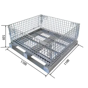 Le stockage résistant personnalisable de métal de palettes d'entrepôt de 1000kg étire le fond des cages se pliantes de stockage de palette de tube de cube