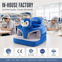 Siège de sol en peluche Adorable Pingouin pour bébé avec corps bleu et inscription brodée, siège doux pour nourrisson, idéal comme cadeau pour la chambre d'enfant