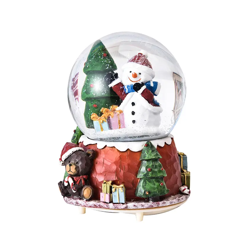 דוב עץ חג המולד עם שלג קל תיבת נגינה כדור קריסטל מתנה יצירתית מוסיקה פעמון קישוטי מתנה מצוירת