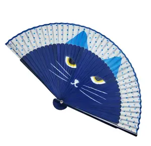 Cat Cartoon Silk Fashionable Japan Style Hand Fans Popular Handheld Folding Fans New Spray-painted Cat Head Japanese Wind