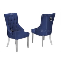 Chaise de salle à manger en velours bleu marine, siège de salle à manger, touffu d'or, en velours bleu marine