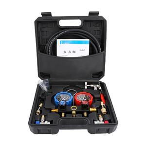 AC-Messgeräte 3-Wege-Verteilermessungsset für <span class=keywords><strong>R22</strong></span> R134a R401a R404a Kältemittel-Kfz-Messgerät mit Schläuchen Schnell kupplungen - Product Image 1