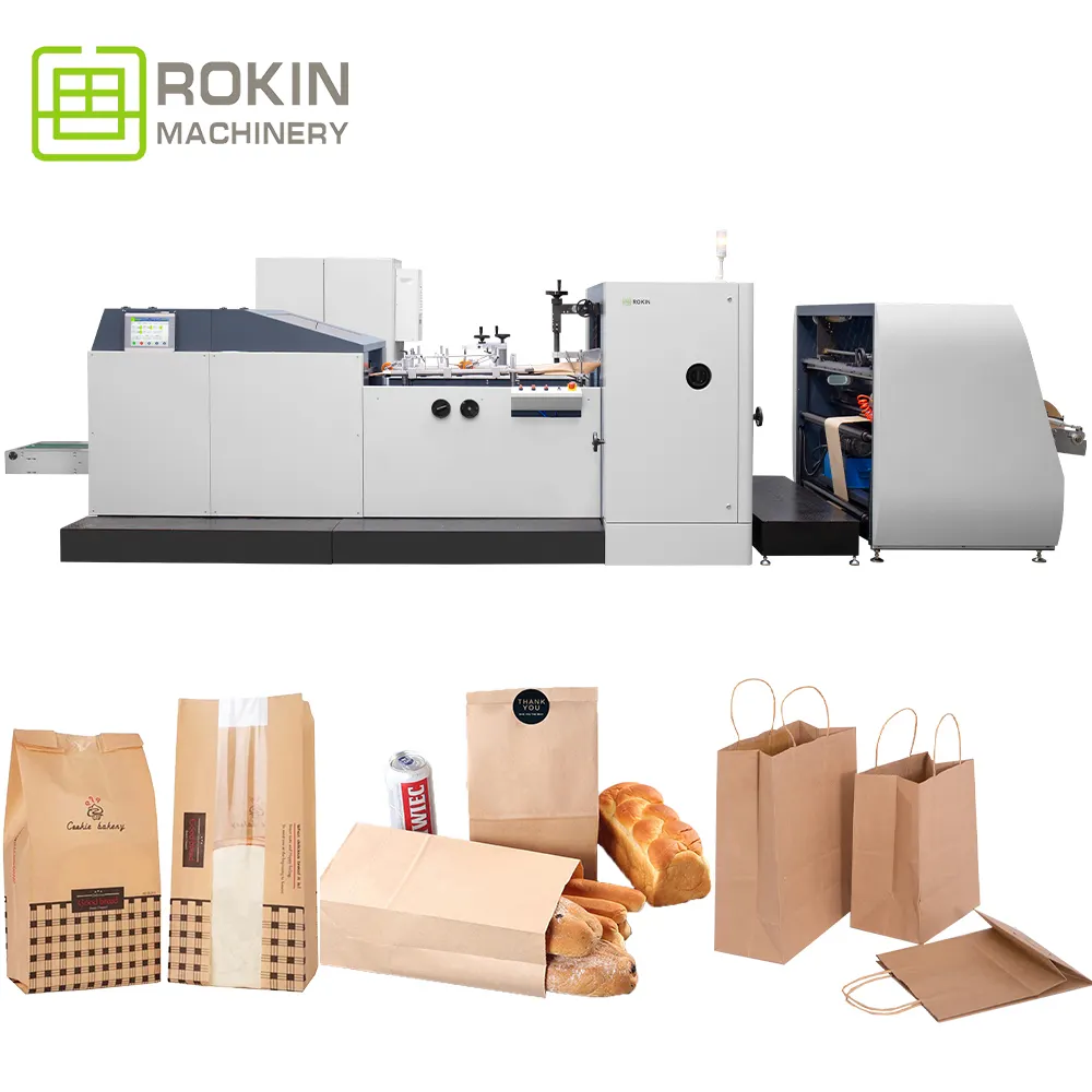 ROKIN BRAND RKJD 350 Flat Bottom Food Kraft Paper Carry Bag Making Machinery Price