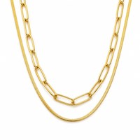 Collier ras du cou double couche en acier inoxydable plaqué or 18 carats avec chaîne serpent et épingle à papier, vente en gros de bijoux