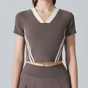 Camiseta Deportiva Corta de Verano para Yoga, Manga Corta, Ajustada, con Estampado Personalizado, para Fitness, Bádminton, Tenis, Running, Adelgazante, para Mujer - Product Image 4