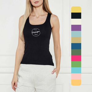 Diseño personalizado nuevas señoras serigrafía bordado algodón Spandex Slim Fit cuello redondo acanalado camiseta sin mangas para las mujeres - Product Image 1