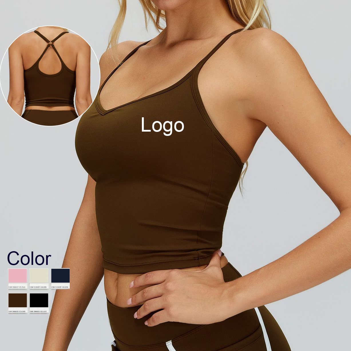 Custom Logo Women's Cross Straps Backless Sexy Yoga Tank Tops Slim Fit Breathable Comfortable Elastic Gym Vest