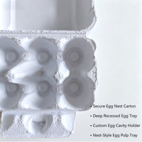Carton à 6 œufs en pulpe moulée écologique, couleur blanche, logo personnalisé pour œufs frais de ferme, vente en gros