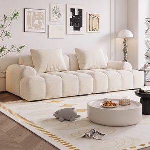 Sofá Rectangular Moderno <span class=keywords><strong>de</strong></span> Terciopelo <span class=keywords><strong>con</strong></span> Botones, para Apartamentos Pequeños, Color Crema, <span class=keywords><strong>con</strong></span> Brazos Rectos Tipo Teclado <span class=keywords><strong>de</strong></span> Piano, Sofá Perezoso <span class=keywords><strong>con</strong></span> Relleno <span class=keywords><strong>de</strong></span> Esponja - Product Image 1