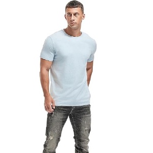 Customizable 100% Cotton Sky Blue Color Round Neck Regular Fit Men's Short Sleeve T-shirt With Factory Price From Bangladesh - Product Image 5