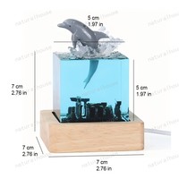 Lampe en résine paysage océanique créatif, veilleuse LED cube transparente pour ornement de bureau