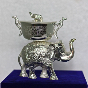 Cuenco de latón con forma de elefante, caja para frutos secos, caja de dulces de plata alemana con elefante, decoración para el hogar y la oficina, pieza decorativa, cuenco de regalo festivo para Diwali - Product Image 3