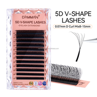 Extensions de cils DAMMAN V Shape 5D 0.07 D Mix 8-15mm pour usage professionnel en salon, faux cils en plateau, cils Clover, marque privée
