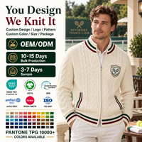 Cardigan zippé en maille torsadée pour homme, style tennis vintage, veste tricotée, logo personnalisé, tricot décontracté, OEM ODM, vente en gros