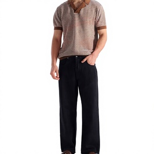 Jean en denim noir classique coupe droite pour homme, cinq poches, décontracté, en coton, style streetwear minimaliste, vente en gros - Product Image 1