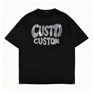 T-shirt décontracté pour homme, col rond, manches courtes, tricoté, 100 % coton, avec logo imprimé en strass et motif diamant, haute qualité, personnalisé - Product Image 2