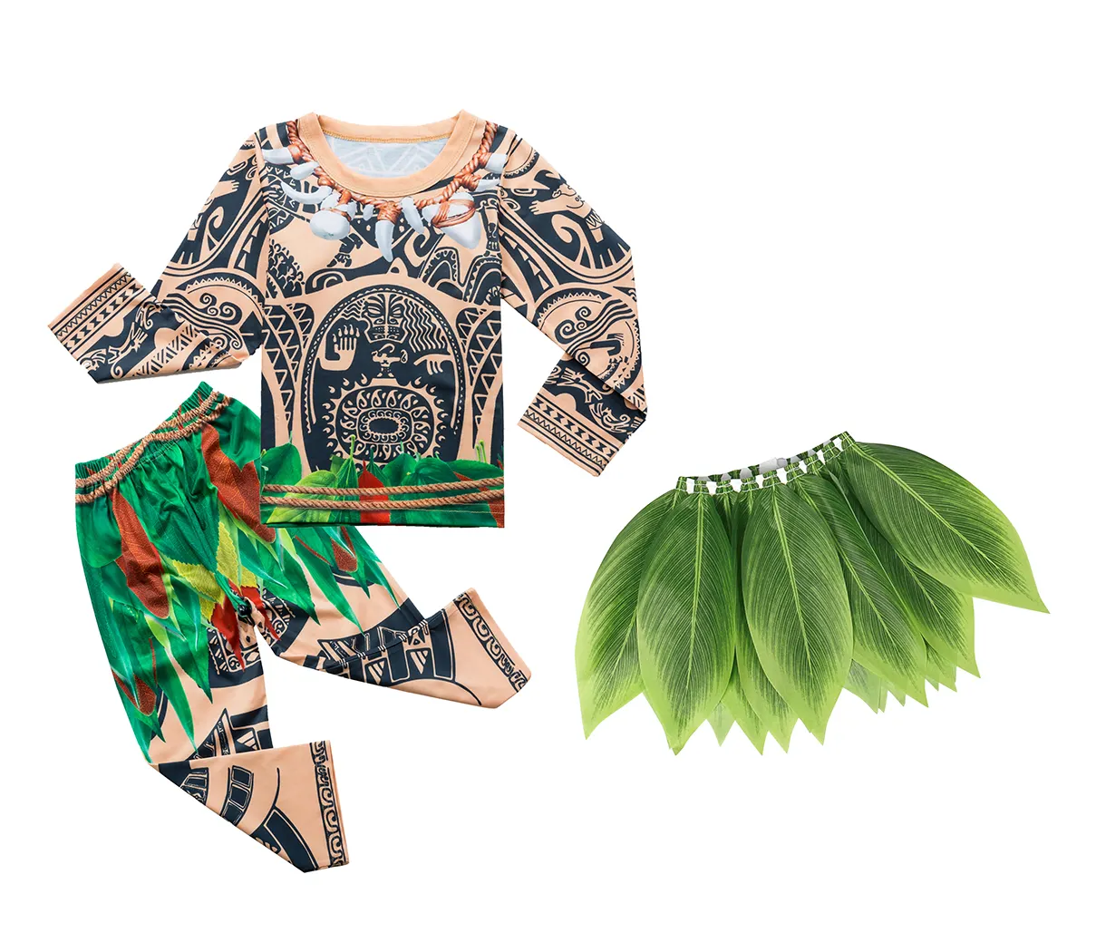 Set pakaian anak laki-laki lengan panjang, kostum rok Hula Cosplay Halloween anak-anak Maui tato cetak laut Moana musim semi musim gugur dua potong