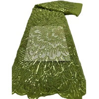Tissu KC Vert Olive Pivoine Strass Paillettes Tulle Dentelle Maille Respirante Poids Moyen Tricoté Africain Aso Ebi Mariage Soirée