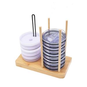 Support de rangement pour couvercles de tasses en bois, type rectangulaire, organisateur de bureau multifonctionnel, couleur bois naturel, support pour couvercles de contenants alimentaires - Product Image 1