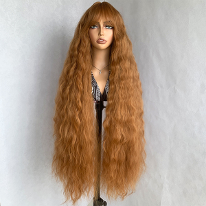 Parrucca Sintetica Lunga Marrone Rossa Bianca da Donna, Morbida <span class=keywords><strong>e</strong></span> Ondulata Naturale, Resistente al Calore, con Frangia <span class=keywords><strong>e</strong></span> Rete a Rosa, per Halloween - Product Image 3