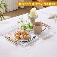 Plateau de service en acrylique transparent durable avec poignées dorées, écologique, multifonctionnel, organisateur de bureau et de cuisine, robuste, grande capacité